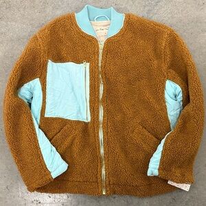 Free People Tan and Light Blue Sherpa oversized Jacket